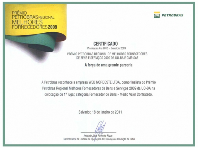 WEB Nordeste recebe pr&ecirc;mio de Melhor Fornecedor da Petrobras